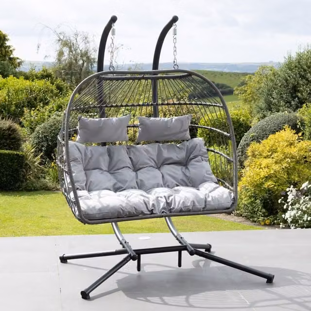 Artemis Home Haversham Swinging Double Garden Seat in Grey with Weatherproof Cushions