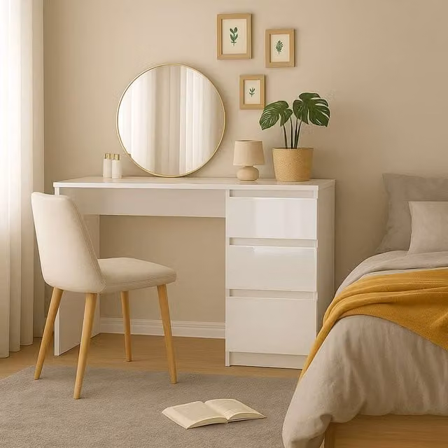 LUXURY LIFE Olivia Gloss Dressing Table with 3 Drawers in White – 1