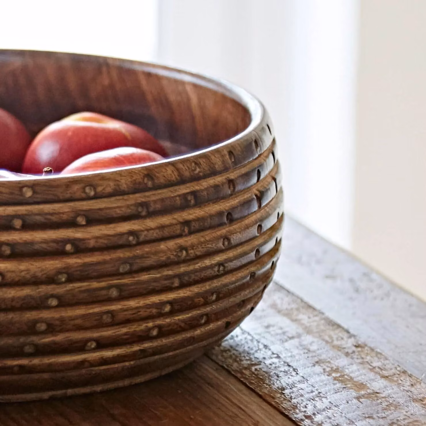 Paper High Natural Carved Mango Wood Serving Bowl in Brown – 2