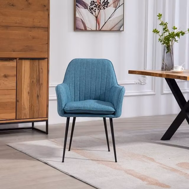 Artemis Home Set of 2 Carrara Modern Fabric Dining Chairs in Petrol with Gold Metal Legs