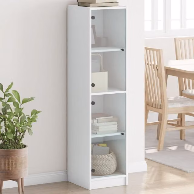Berkfield Home Modern White Highboard with Glass Doors W/D/H: 35 x 37 x 142 cm