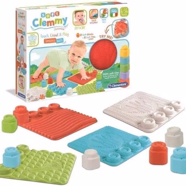 Clementoni Soft Sensory Path Crawl and Play Sensory Tiles with Soft Blocks, Multicolour