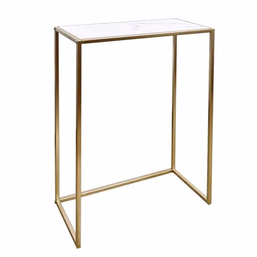 OHS Manhattan Marble Effect Console Table with Gold Metal Frame in White, W/D/H: 76 x 26 x 56 cm – 1