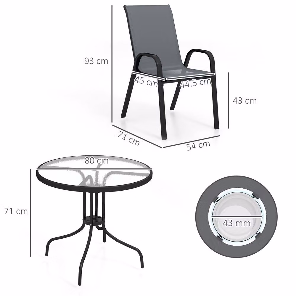 STILVORA Modern Garden Dining Set with Stackable Chairs in Matt Dark Grey – 3