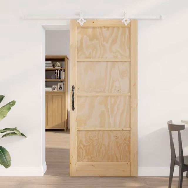 Berkfield Home Modern Sliding Door with Hardware Set, Solid Pine Wood, Beige, W: 86 cm, H: 198.5 cm