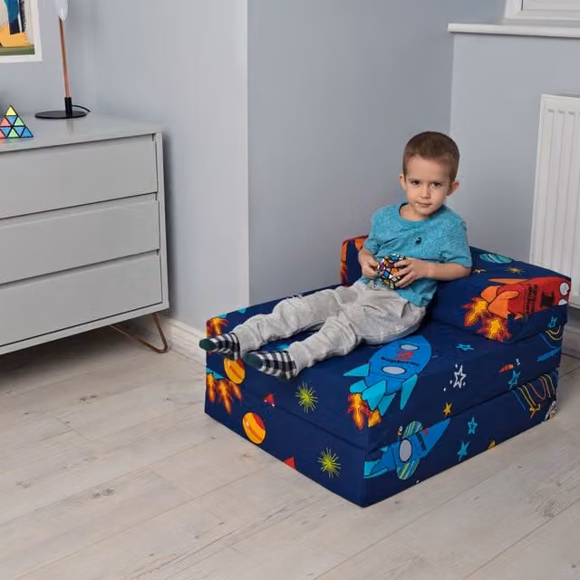 Ready Steady Bed Space Boy Kids Z Mattress Futon Bed in Blue