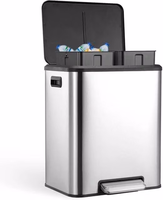 KORVIXA 30L Stainless Steel Kitchen Recycling Bin with Pedal, Silver, W/D/H: 100 x 100 x 100 cm – 1