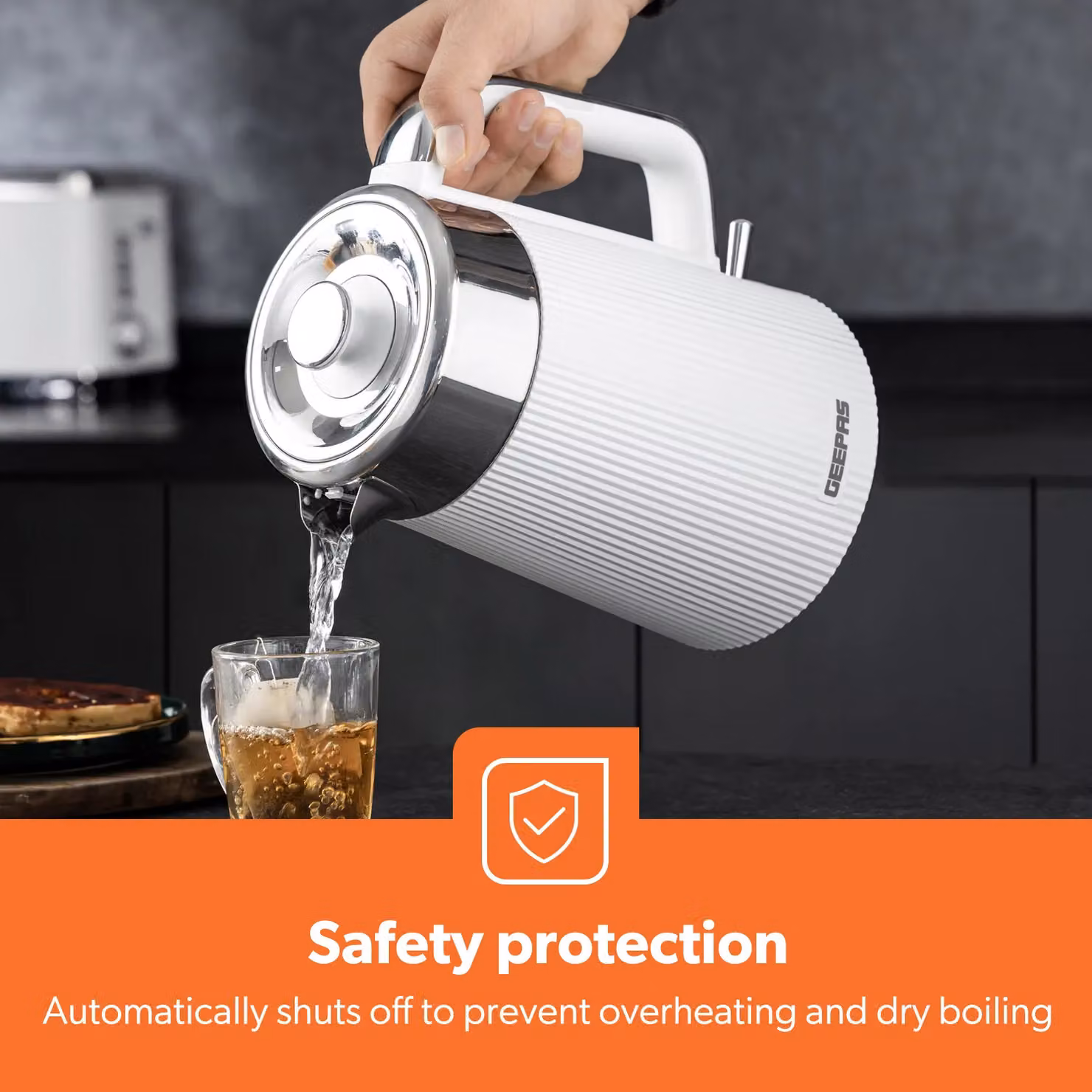 Geepas Arcus 1.7 l Double Wall Electric Kettle, 2500 W, White – 3