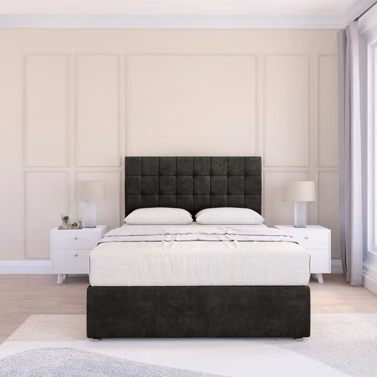 Sloomy Alabama Divan Bed Base and 26 inch Struts Headboard, Grey Velvet, W/D/H: 90 x 200 cm