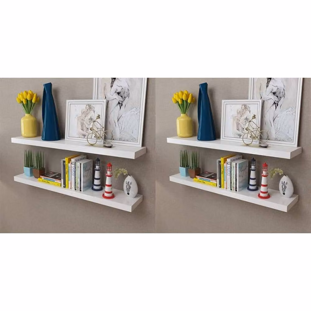 Berkfield Home Set of 4 White Wall Mounted MDF Shelves, Width: 100 cm – 2