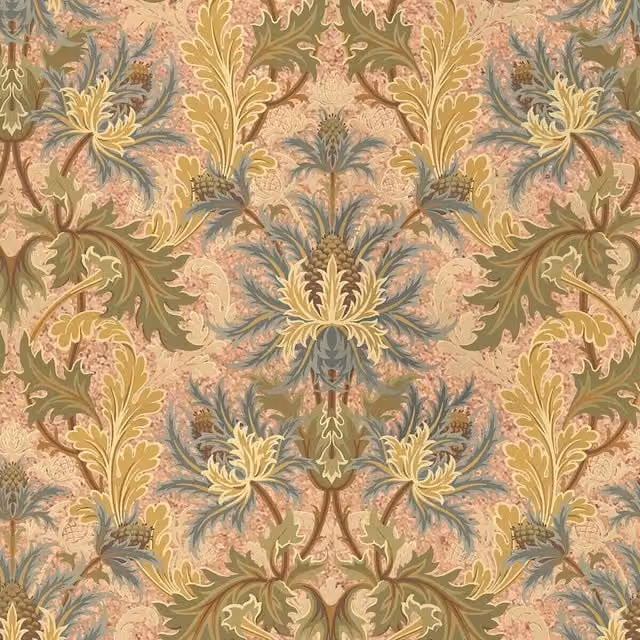 House of Hackney Aquifolia Dahlia Cork Wallpaper in Multicolour Botanical Floral Art Nouveau Design