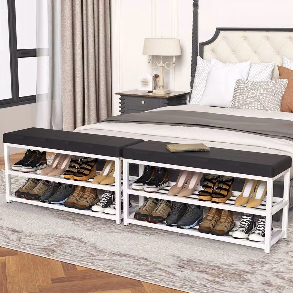 FORGEVIO 2 Tier Black Shoe Bench and Storage Rack – 4