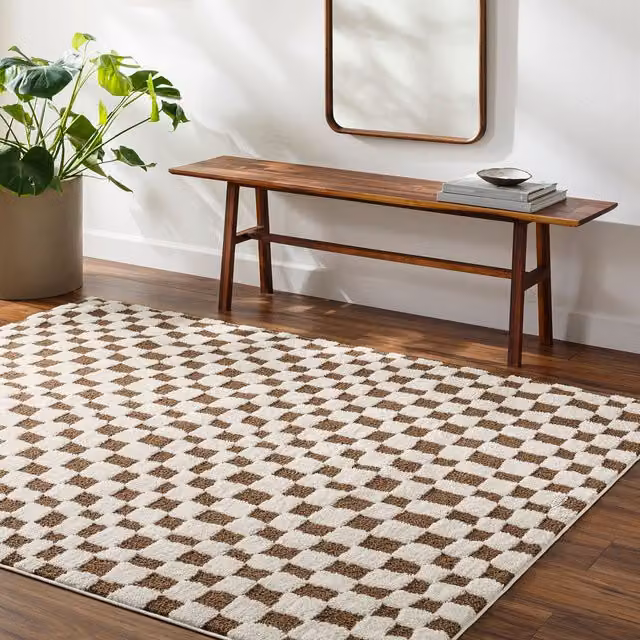 Livabliss Freud Modern Checkerboard High Pile Living and Dining Room Rug in Black and Brown, W: 140 cm, L: 200 cm