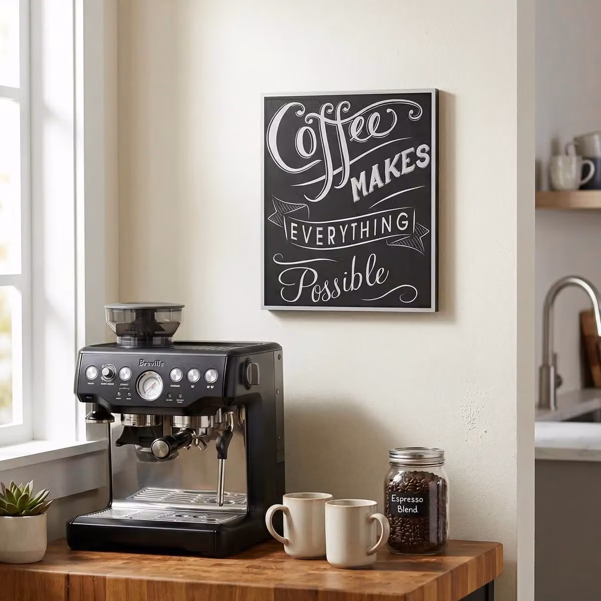Orsina Coffee Makes Everything Wall Plaque in Black and White Typography on Canvas – 2