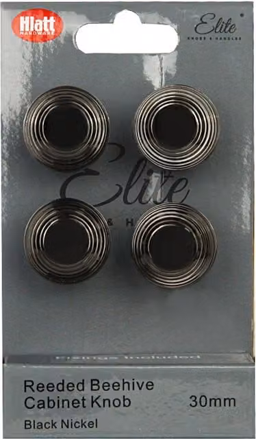 Elite Knobs & Handles Pack of 4 Polished Black Nickel Reeded Beehive Zinc Cabinet Knobs