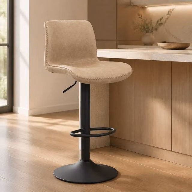 STILVORA Set of 2 Adjustable Height Bar Stools in Brown Synthetic Leather and Metal