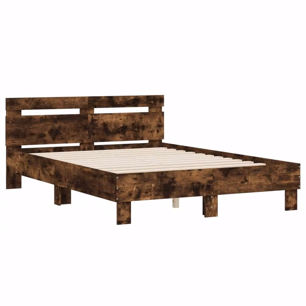Berkfield Home Smoked Oak Double Bed Frame in Brown, W/D/H: 135 x 190 cm – 2