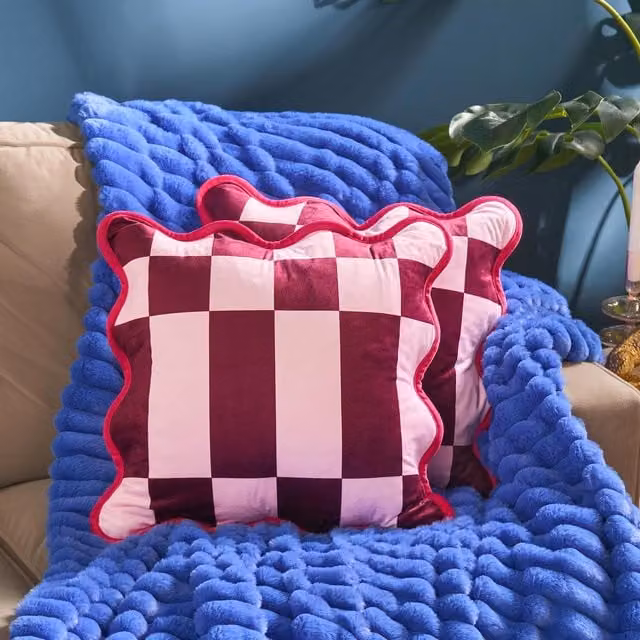 OHS Velvet Scallop Edge Cushion Covers in Burgundy and Pink