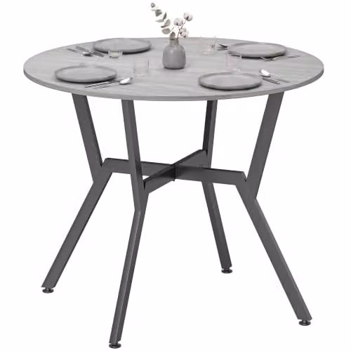 HOMCOM Modern Round Dining Table with Black Metal Legs in Grey