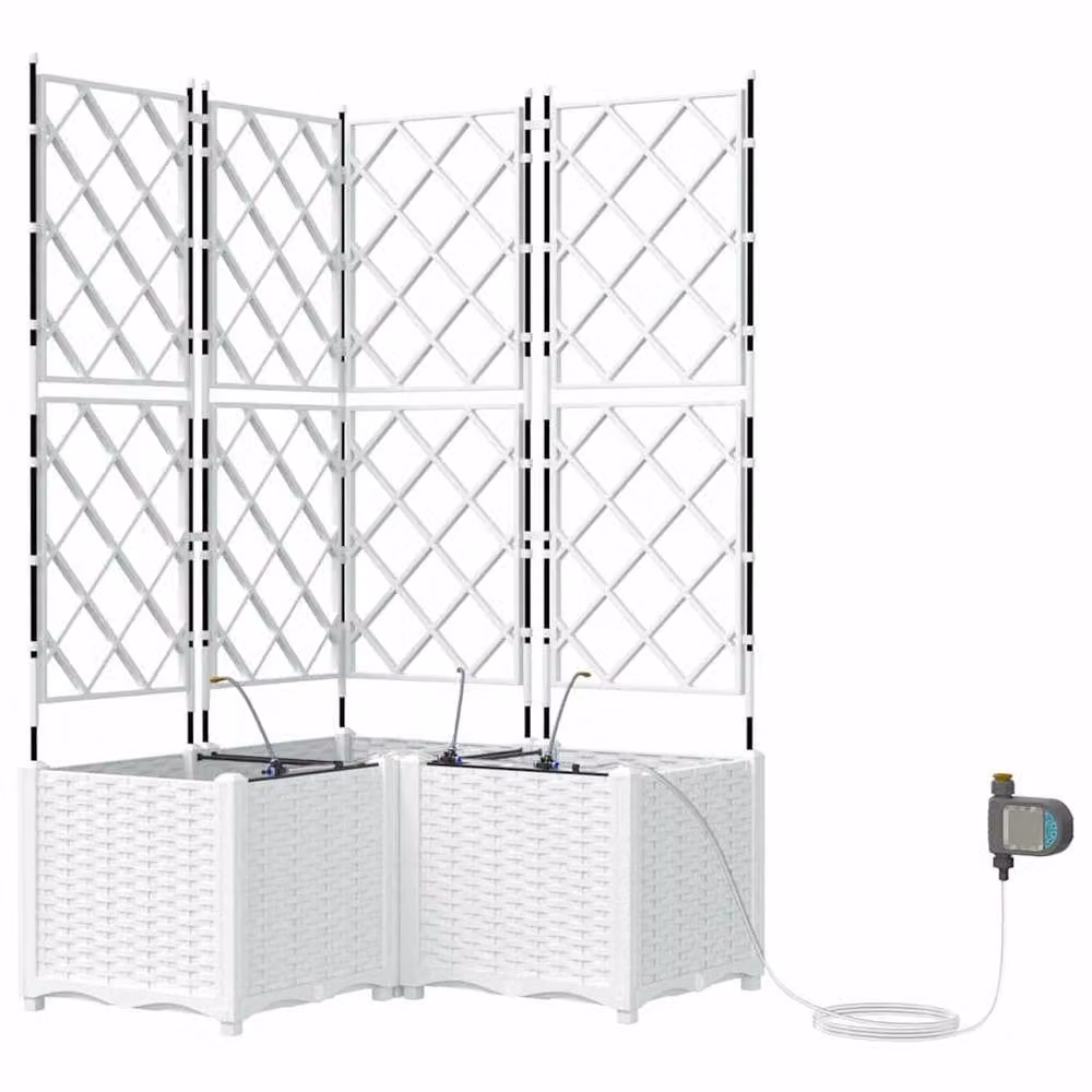 Berkfield Home Set of 3 White Plastic Garden Planter Tubs with Water Irrigation System – 3