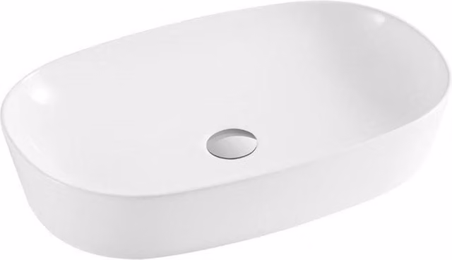 Clifton White Ceramic Oval Countertop Basin W: 60 cm, D: 38 cm, H: 14.5 cm