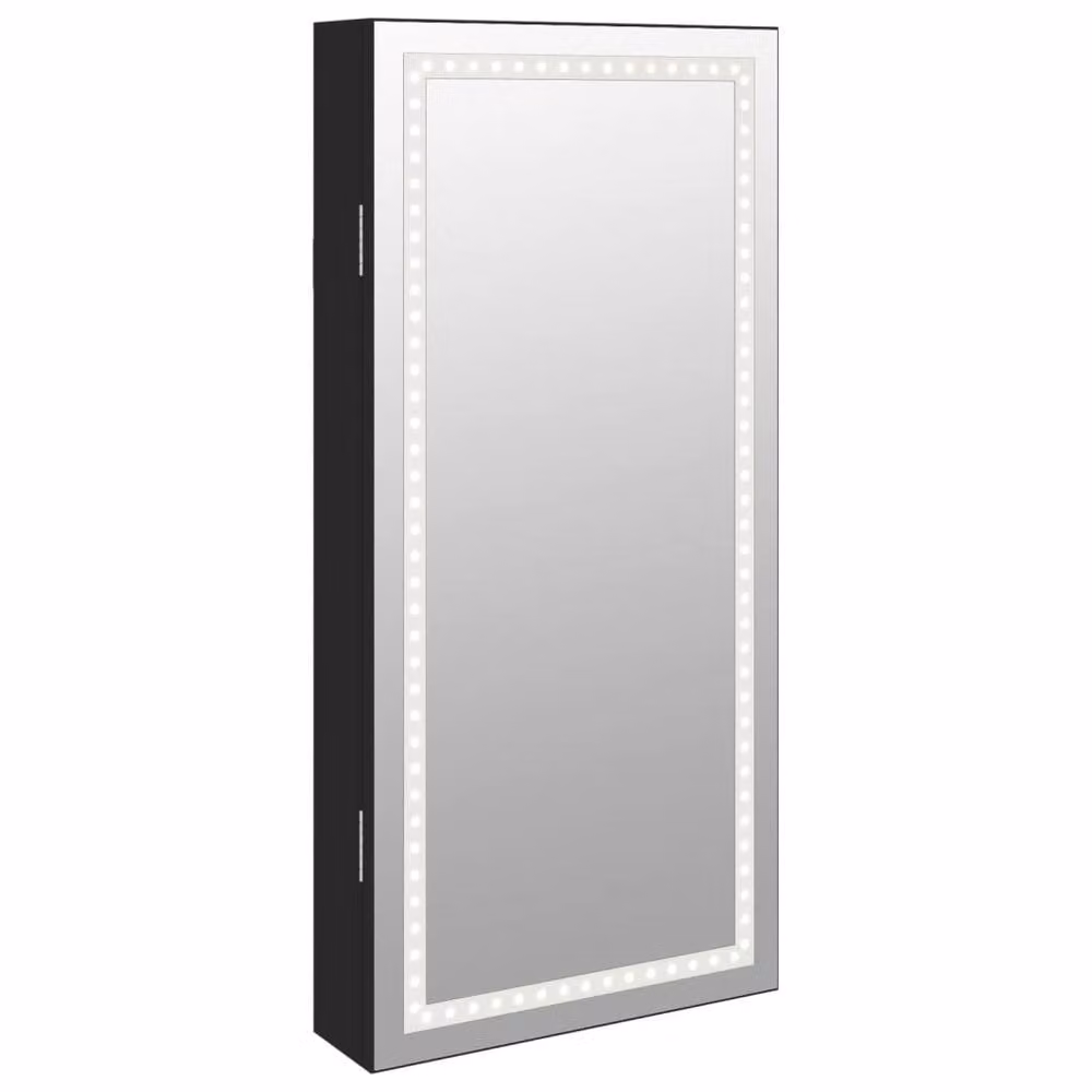 Berkfield Home Wall Mounted Mirror Jewellery Cabinet with LED Lights, Black, H: 67.0 cm x W: 31.5 cm x D: 9.0 cm – 2