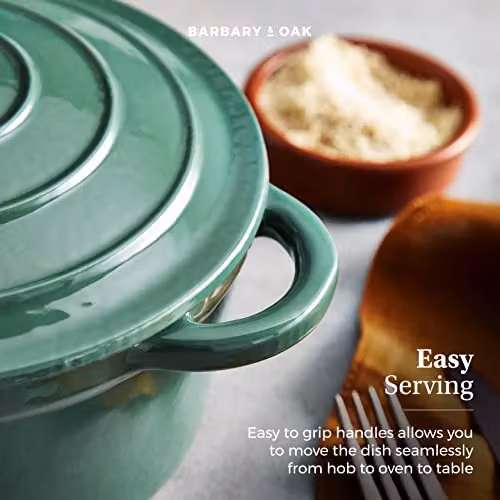 Barbary & Oak Enamelled Cast Iron Round Casserole Pan, Green, 20cm – 7