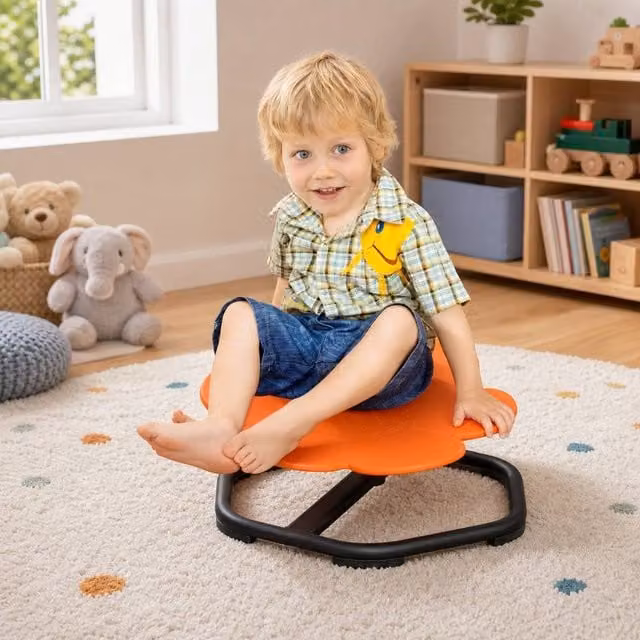 STILVORA Children's Spinning Chair in Floral Multicolour and Orange – 1