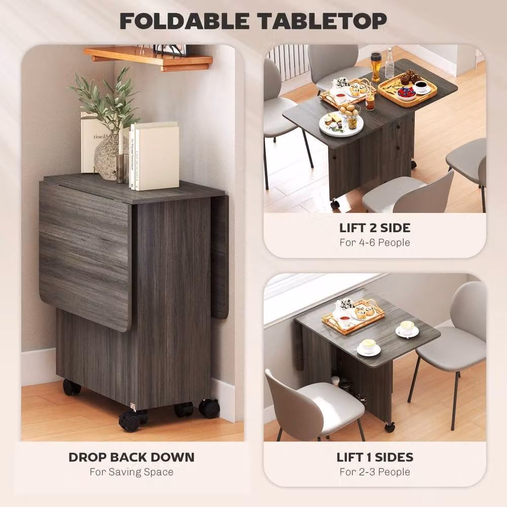 Wyld Haus Todiralo Grey Drop Leaf Dining Table with Built In Storage for 6, W/D/H: 120 x 60 x 76.5 cm – 6