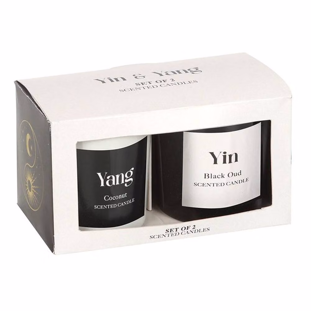 Uniqueful Set of 2 Yin Yang Black Oud and Coconut Scented Candles in Multicolour Glass Figures – 3