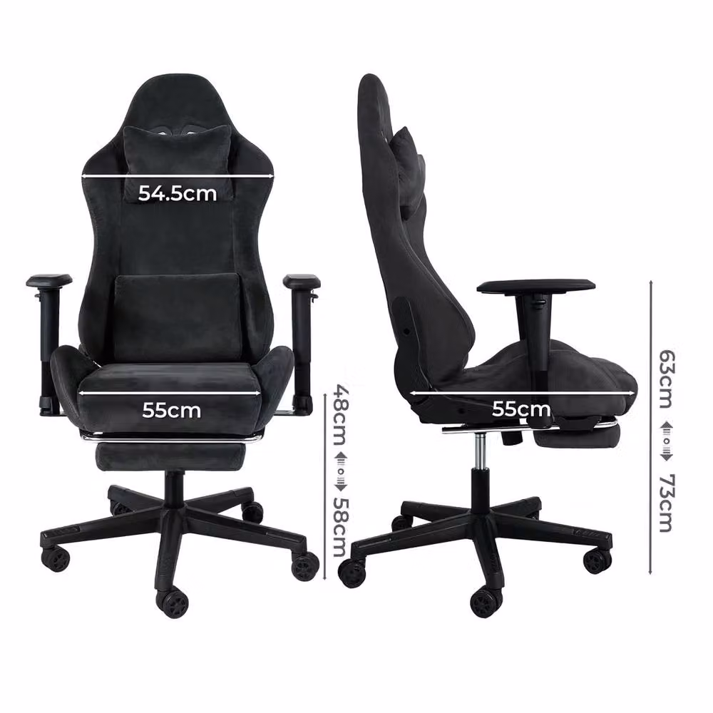VOGREX Black Microfibre Reclining Gaming and Office Chair with Footrest and Headrest – 2