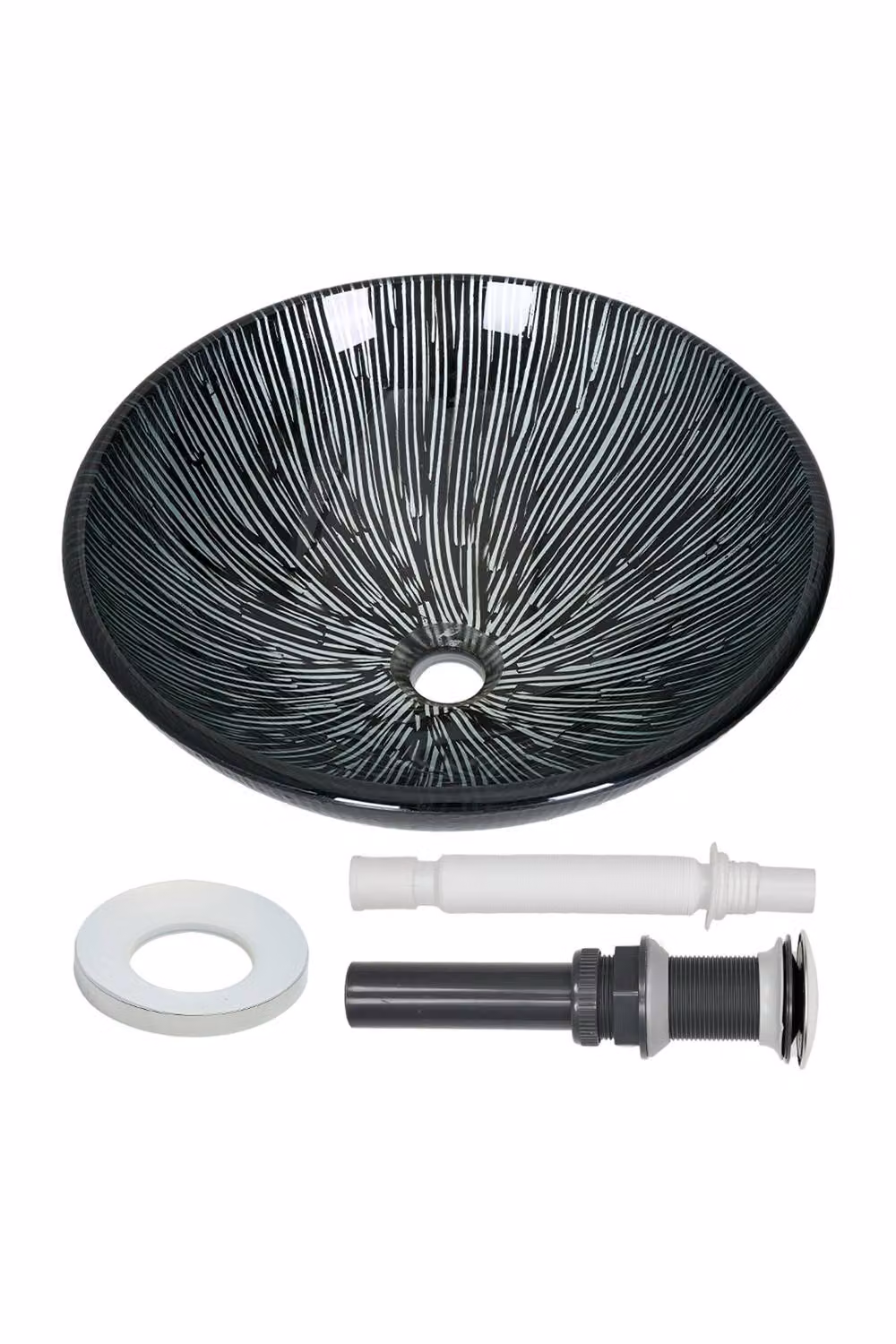 Living and Home Black Round Glass Countertop Vessel Sink – 7
