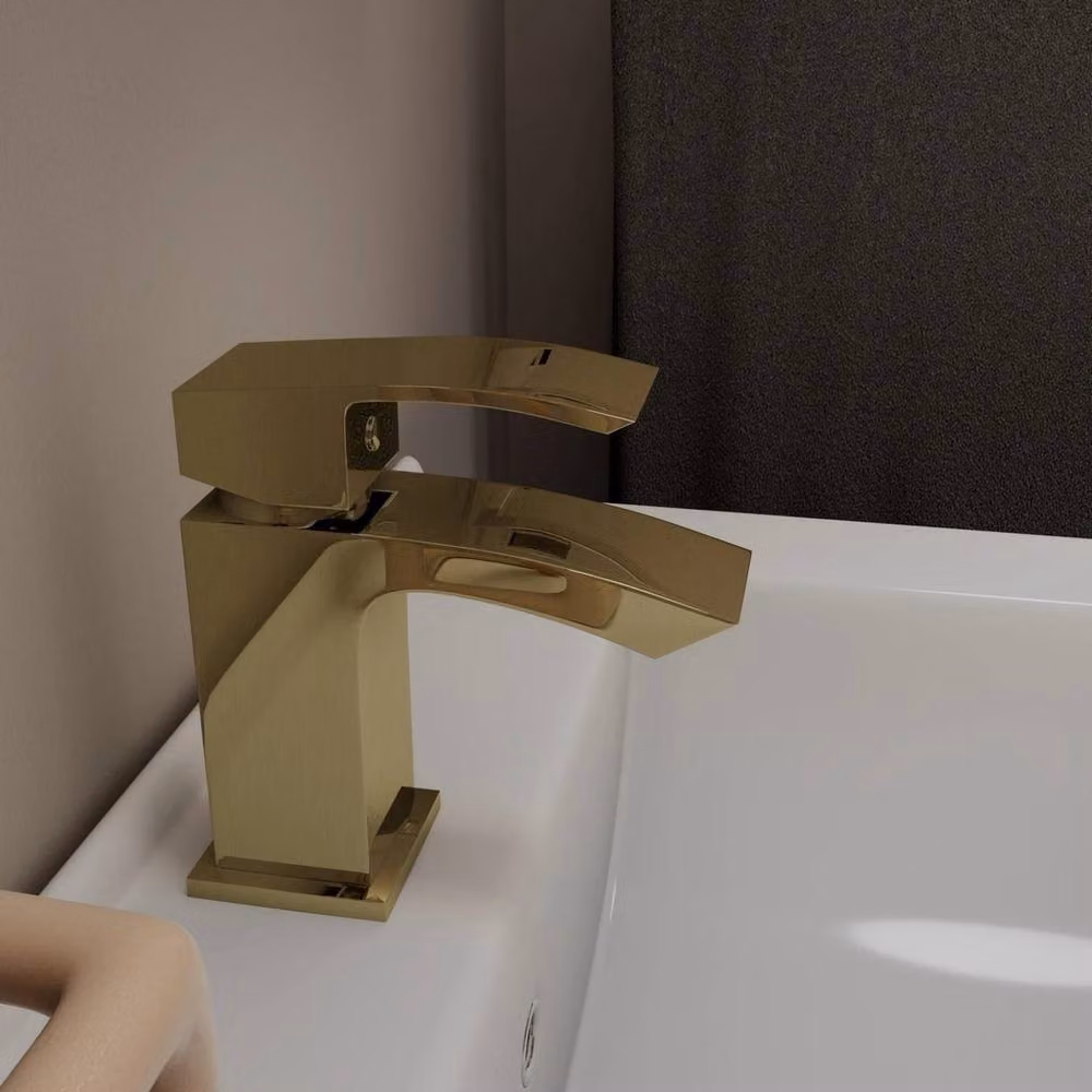 VOGREX Brushed Brass Modern Single Lever Mono Basin Mixer Tap with Pop Up Waste in Gold – 2