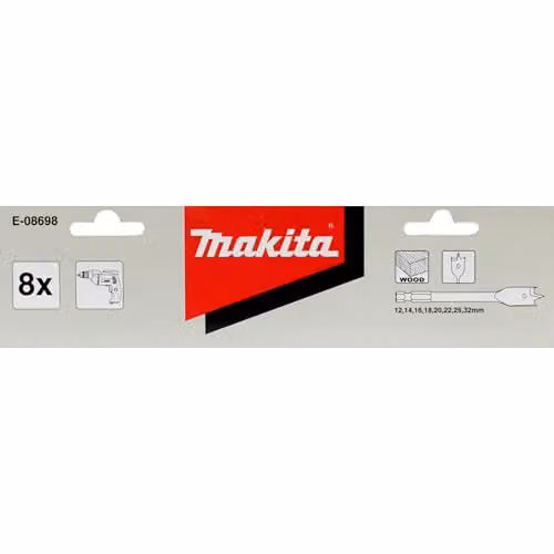 Makita 8 Piece Wood Drill Flat Bit Set – 3