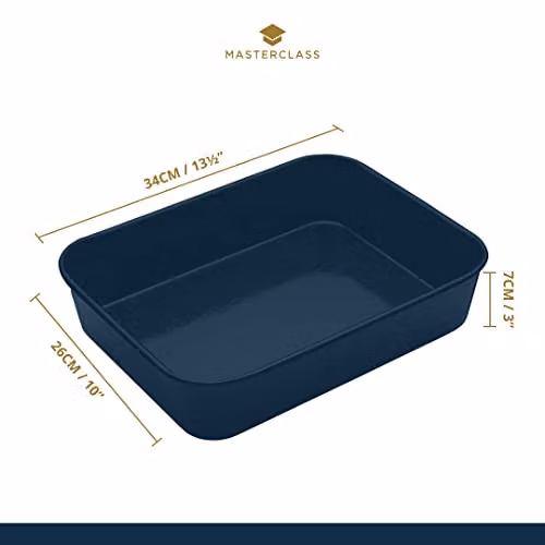 MasterClass Vitreous Enamel Rectangular Roasting Tin, Black, W: 34 cm, D: 26 cm, H: 7 cm – 2