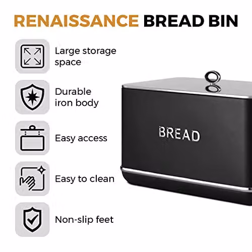 Tower Renaissance Bread Bin in Black, 16L Capacity, W/D/H: 35.5 x 25.0 x 23.5 cm – 2