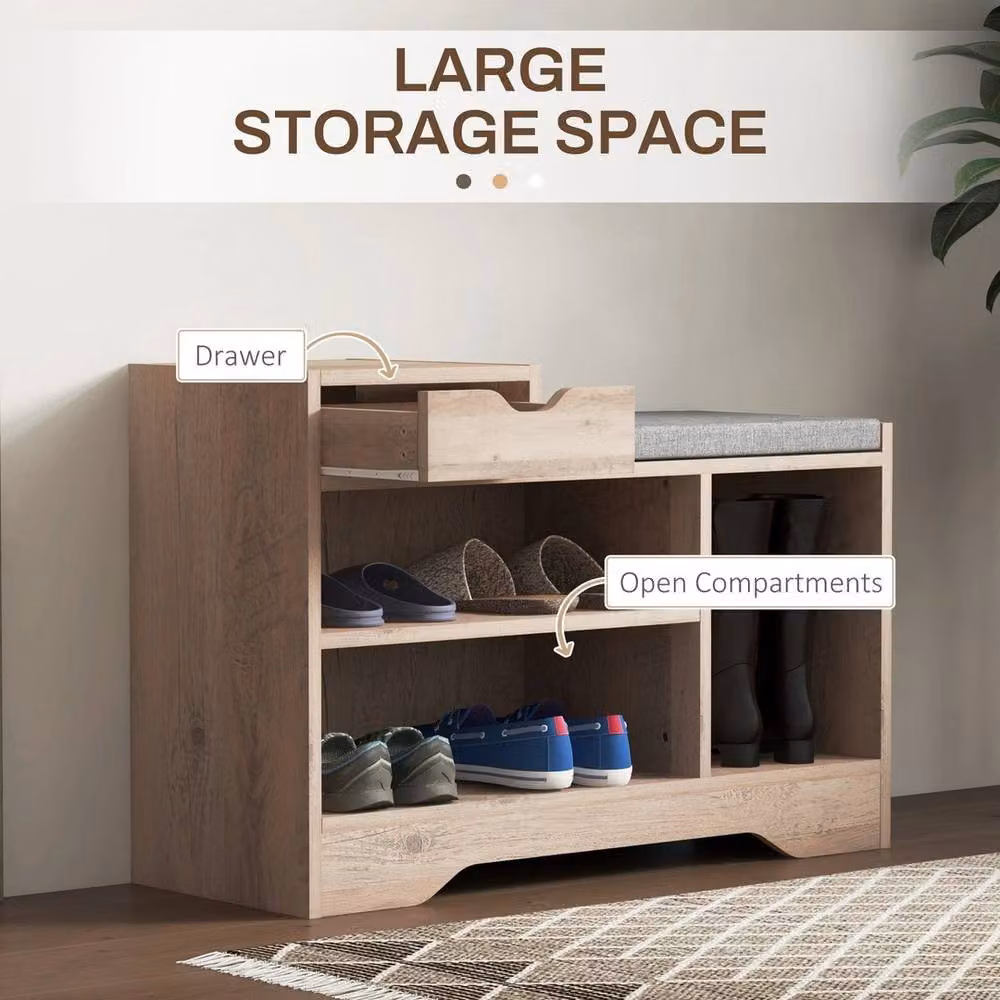 VOGREX Upholstered Entryway Shoe Bench with Storage Drawer in Beige, W/D/H: 135 x 30 x 52 cm – 6