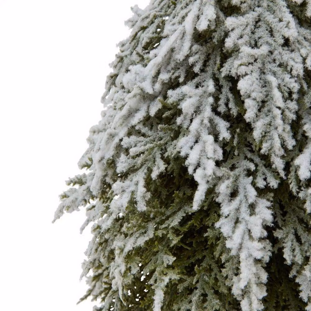 Lemon Pavilion Small Snowy Fir Tree on Tall Wood Log, Brown and Green, Height: 30 cm – 3