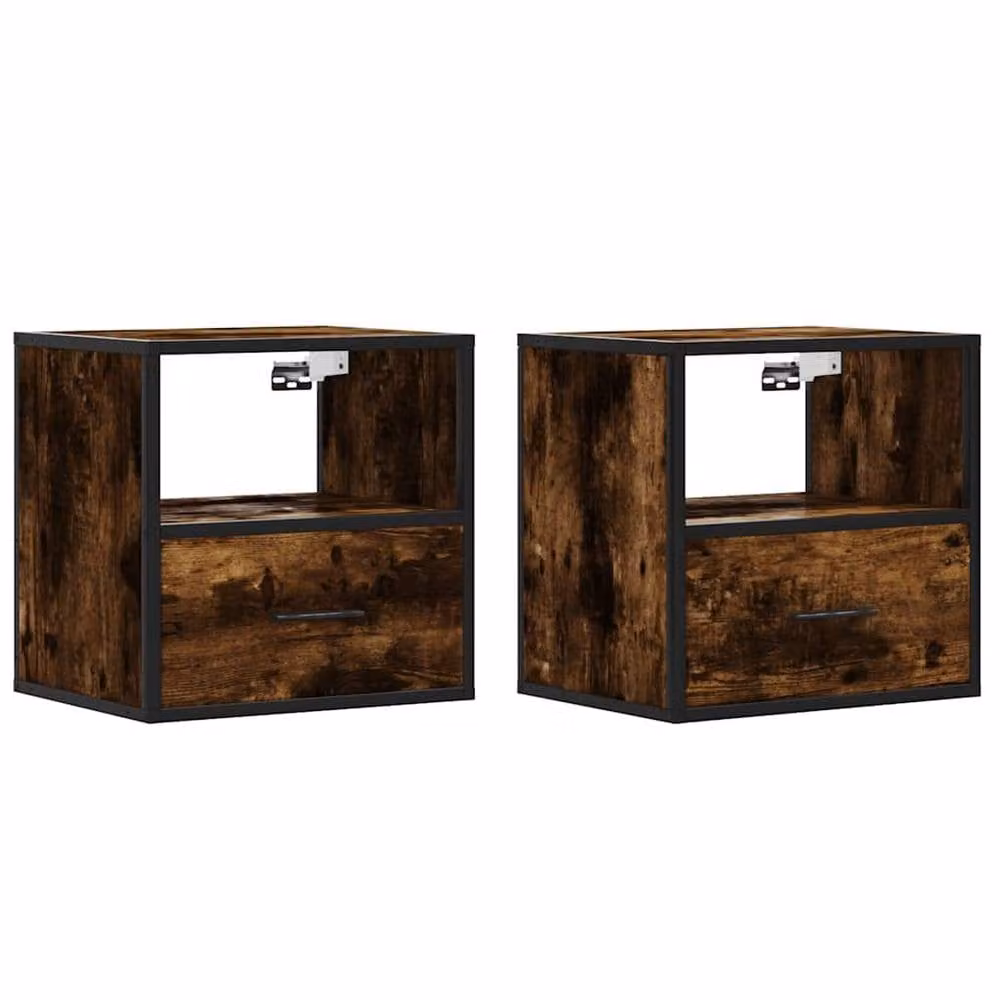 Berkfield Home Set of 2 Wall-mounted Bedside Cabinets, Smoked Oak Brown, W: 40 cm, D: 31 cm, H: 39.5 cm – 1