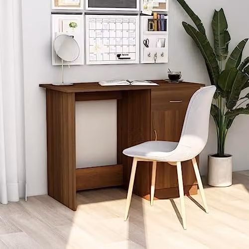 vidaXL Modern Computer Desk in Brown Oak, W/D/H: 100 x 50 x 76 cm – 2