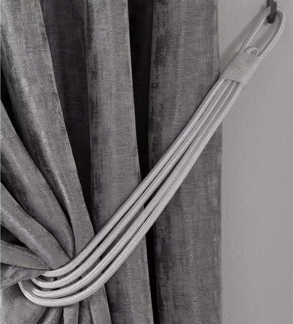 Livinluxury Charlotte Four Strand Rope Curtain Tie Backs Pair - Silver