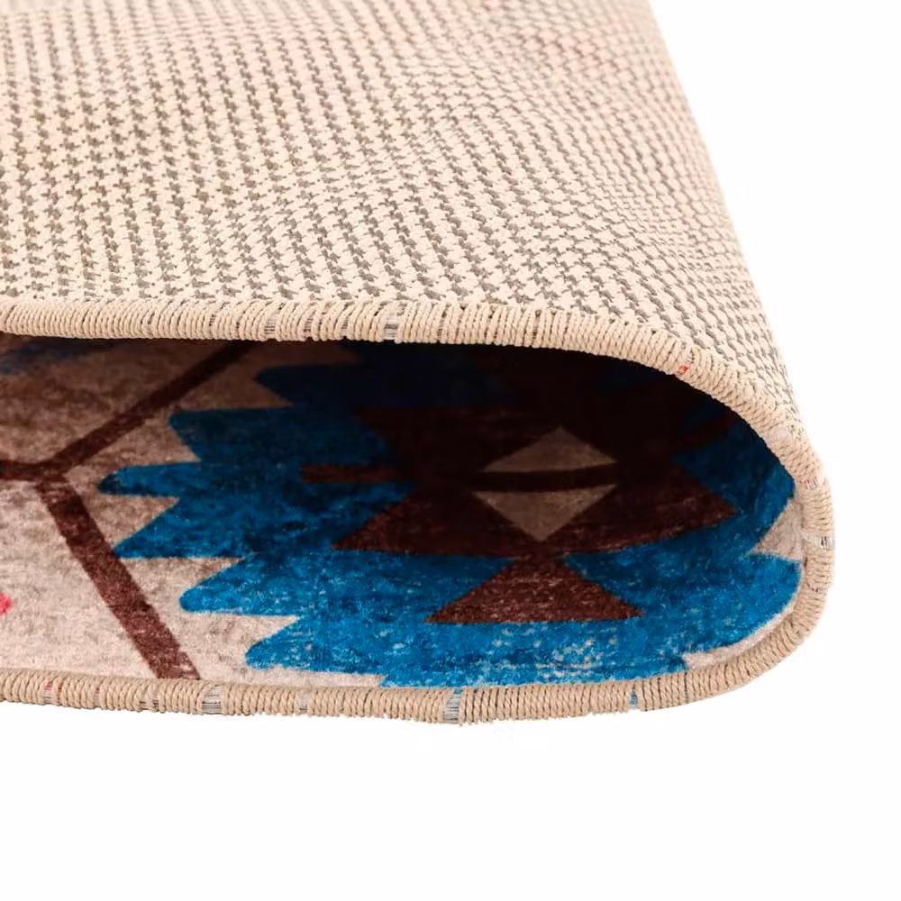 Berkfield Home Washable Multicolour Boho Round Anti Slip Rug, Diameter: 100 cm – 3