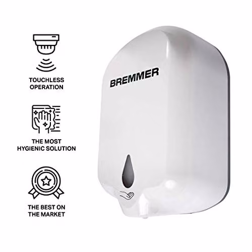 Bremmer Automatic Touchless Hand Sanitiser and Soap Dispenser, White, W/D/H: 23.6 x 14.0 x 10.6 cm – 1