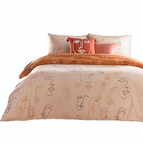 Riva Home Kindred Polycotton Duvet Cover and Pillowcase Set in Apricot and Beige, W: 180 cm x D: 200 cm, Pillowcase: 50 x 75 cm
