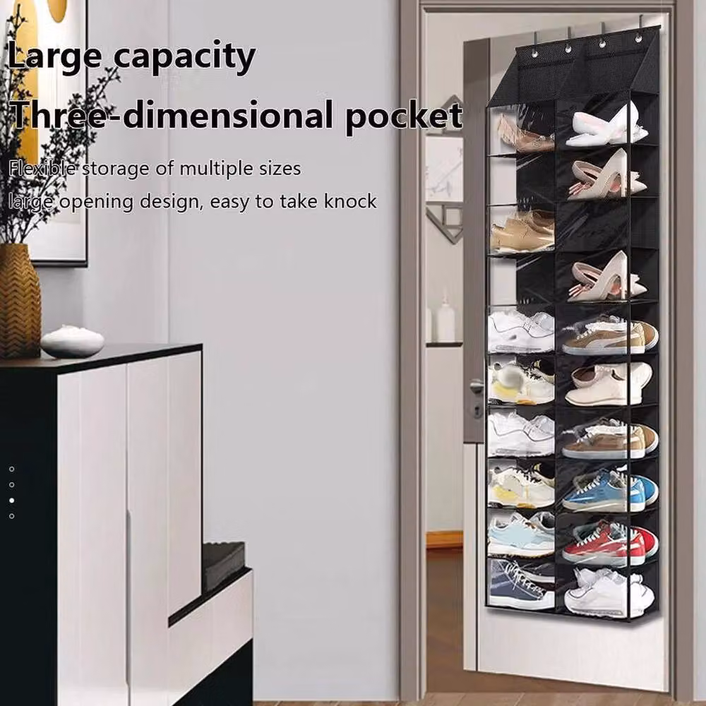 VOGREX 10-Tier Over The Door Shoe Organizer in Black Oxford Fabric – 3