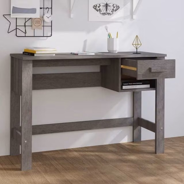 Berkfield Home HAMAR Writing Desk in Light Grey, Solid Pine Wood, W/D/H: 110 x 40 x 75 cm