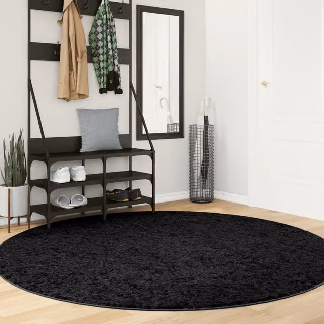 Berkfield Home Oviedo Round Short Pile Rug in Black, 200 cm