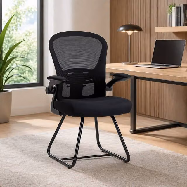 STILVORA Black Conference Chair with Flip-up Arms and Mesh Back