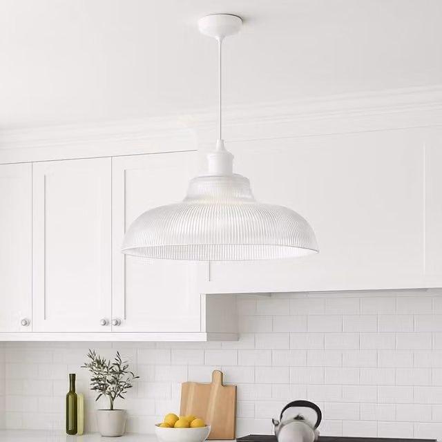 CGC Lighting Jacinta XL Transparent Glass Ribbed Extra Large Round Lampshade W/D/H: 38 x 38 x 15 cm