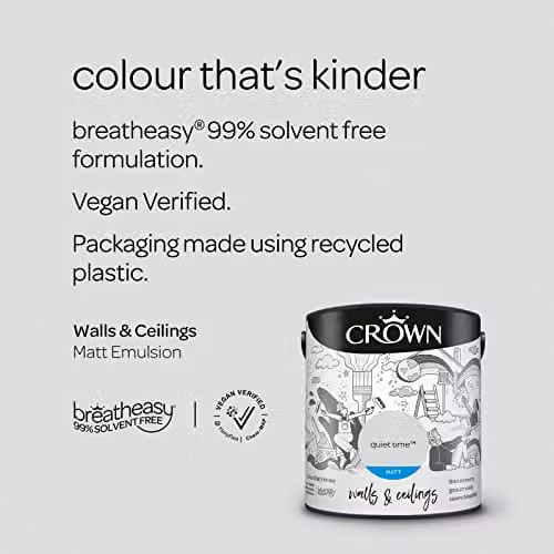 Crown Matt Emulsion Dispersion Paint in White or Grey, 2.5l – 2